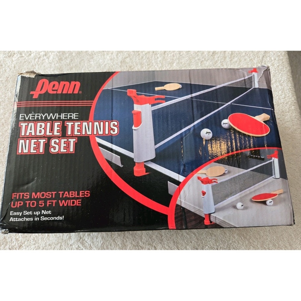 Penn Table Tennis Set Retractable Net & Post 2 Paddles‎ 3 Balls New Sealed